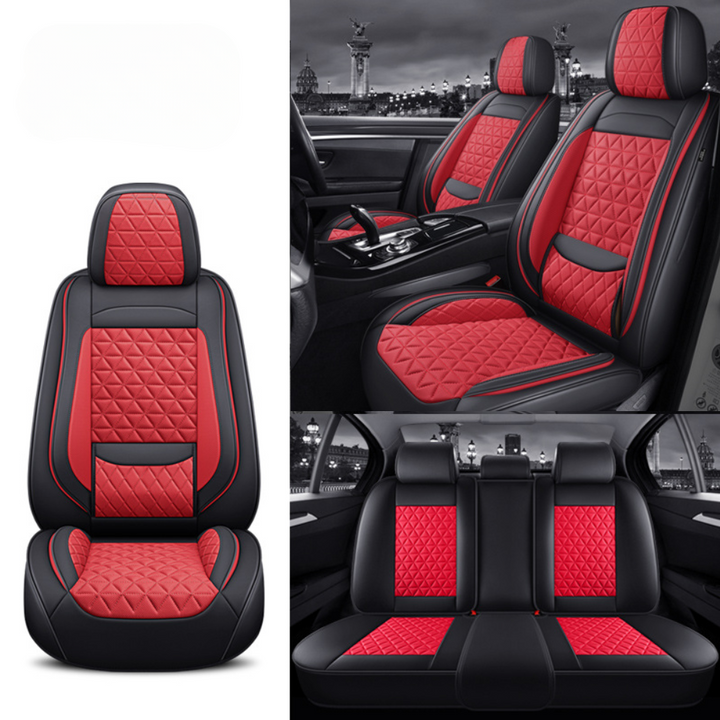 Black & Red Diamond Pattern Leather Car Seat Covers
