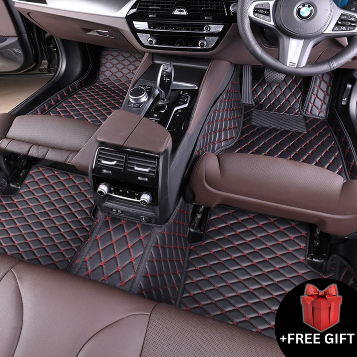 BLACK CAR MATS WITH RED STITCHING + FREE GIFT
